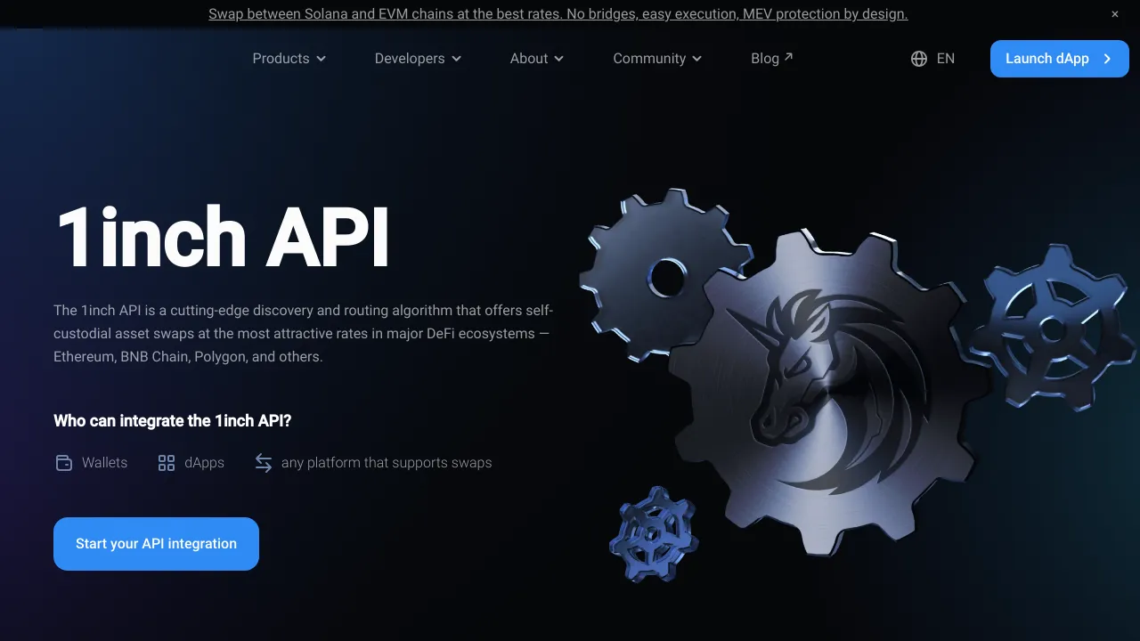 Screenshot of 1inch website