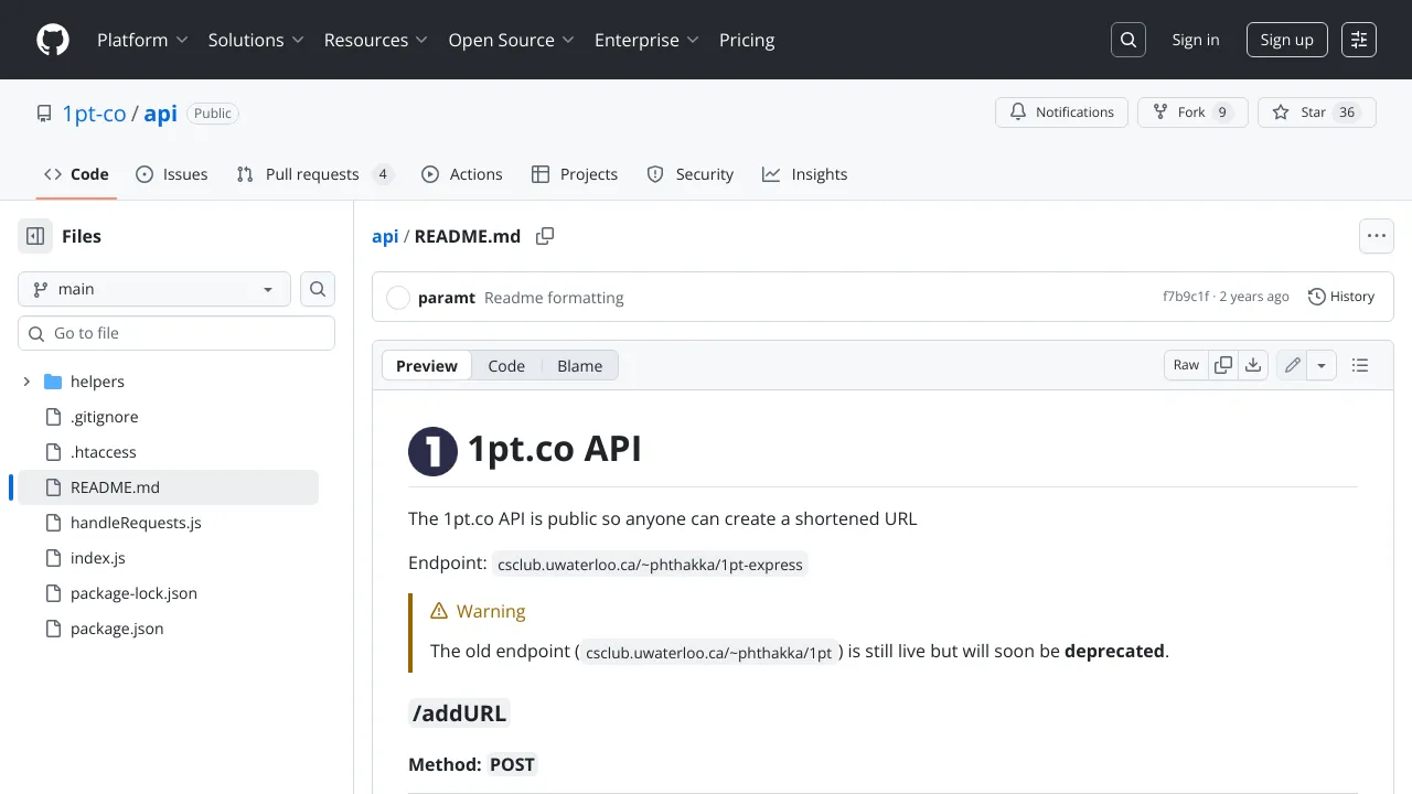 Screenshot of 1pt website