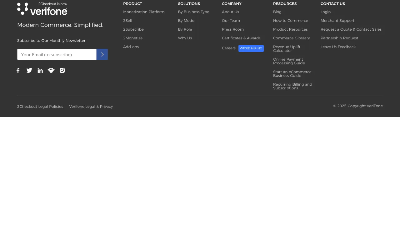 Screenshot of 2Checkout (Verifone) website