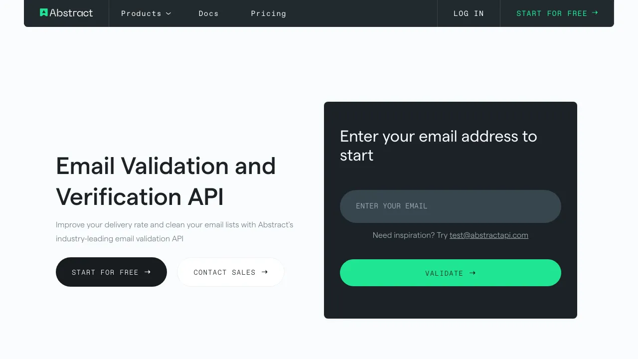 Screenshot of Abstract Email Validation website
