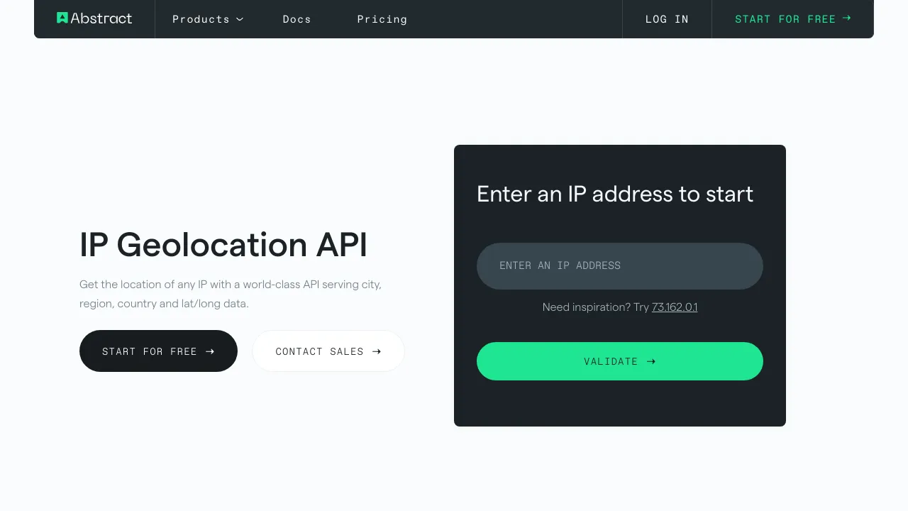Screenshot of Abstract IP Geolocation website