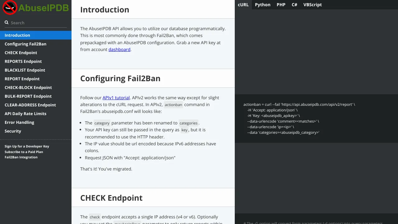 Screenshot of AbuseIPDB website