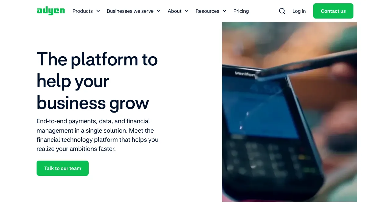 Screenshot of Adyen website