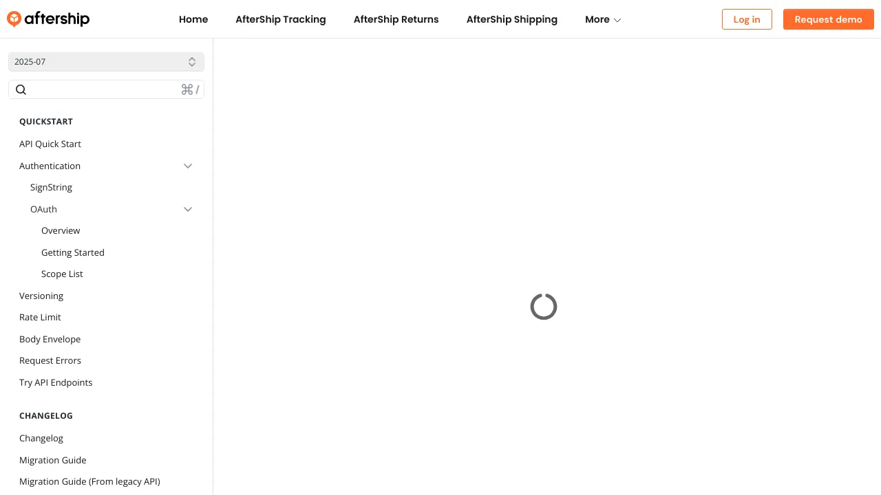 Screenshot of Aftership website