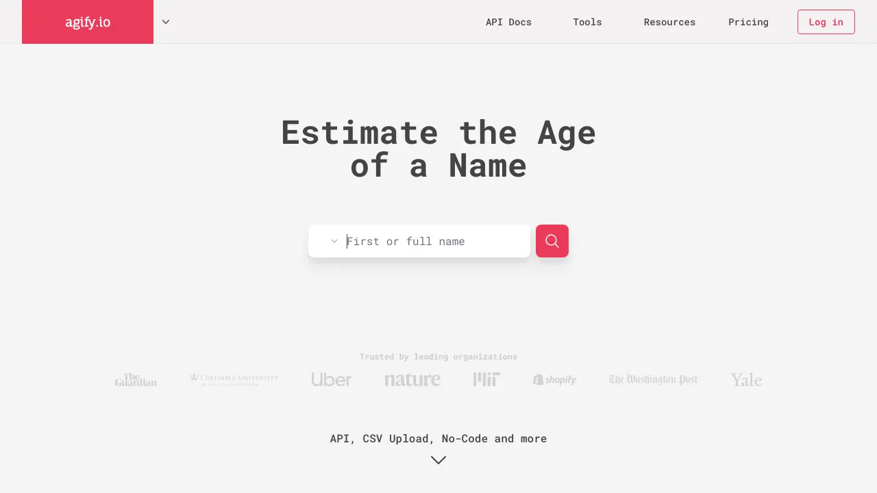 Screenshot of Agify.io website