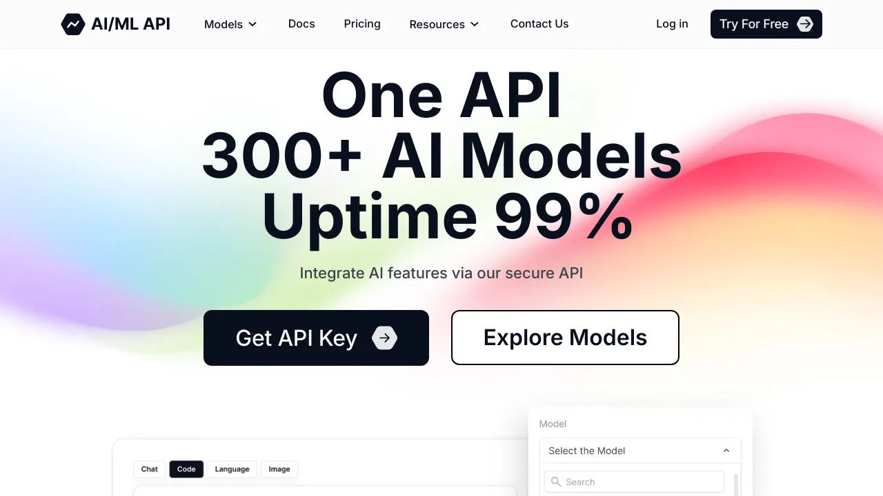 Screenshot of AI/ML API website