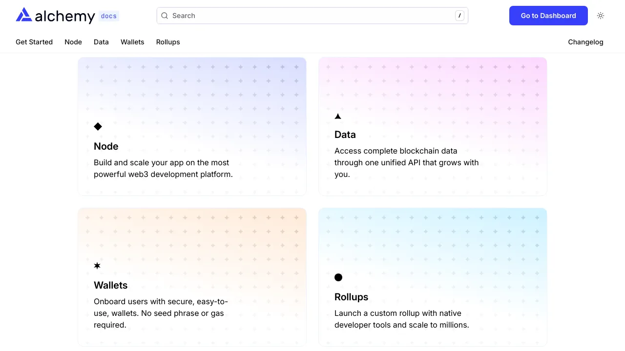 Screenshot of Alchemy Ethereum website