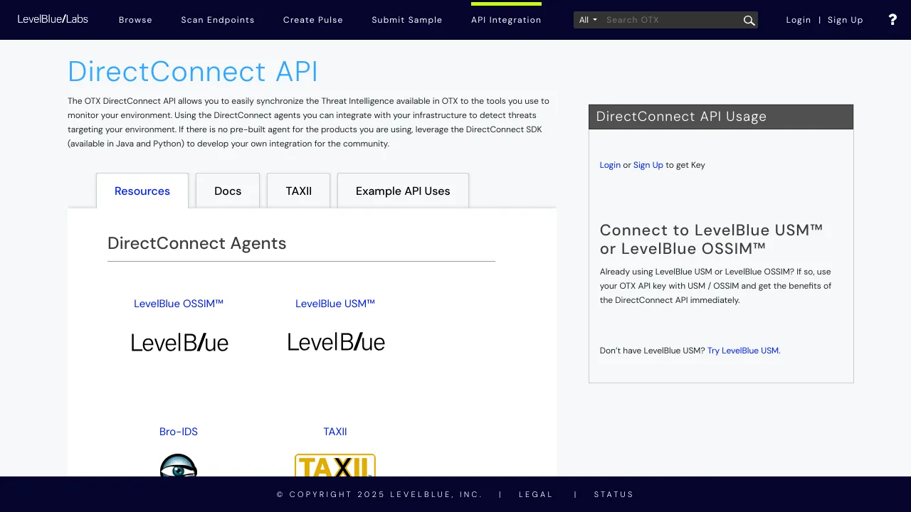 Screenshot of AlienVault OTX website