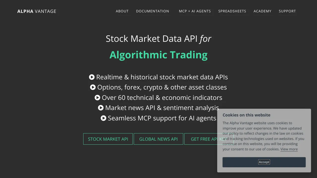 Screenshot of Alpha Vantage website