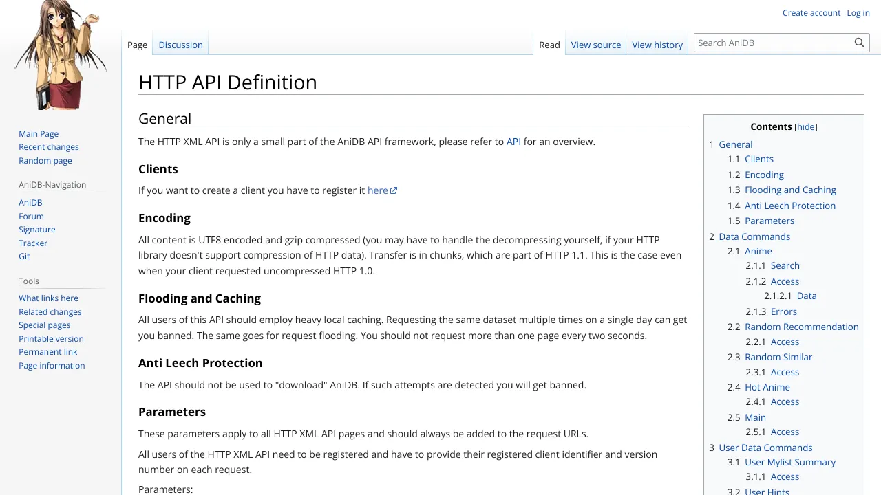 Screenshot of AniDB website