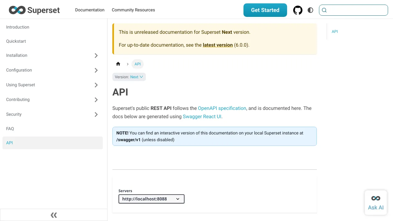 Screenshot of Apache Superset website