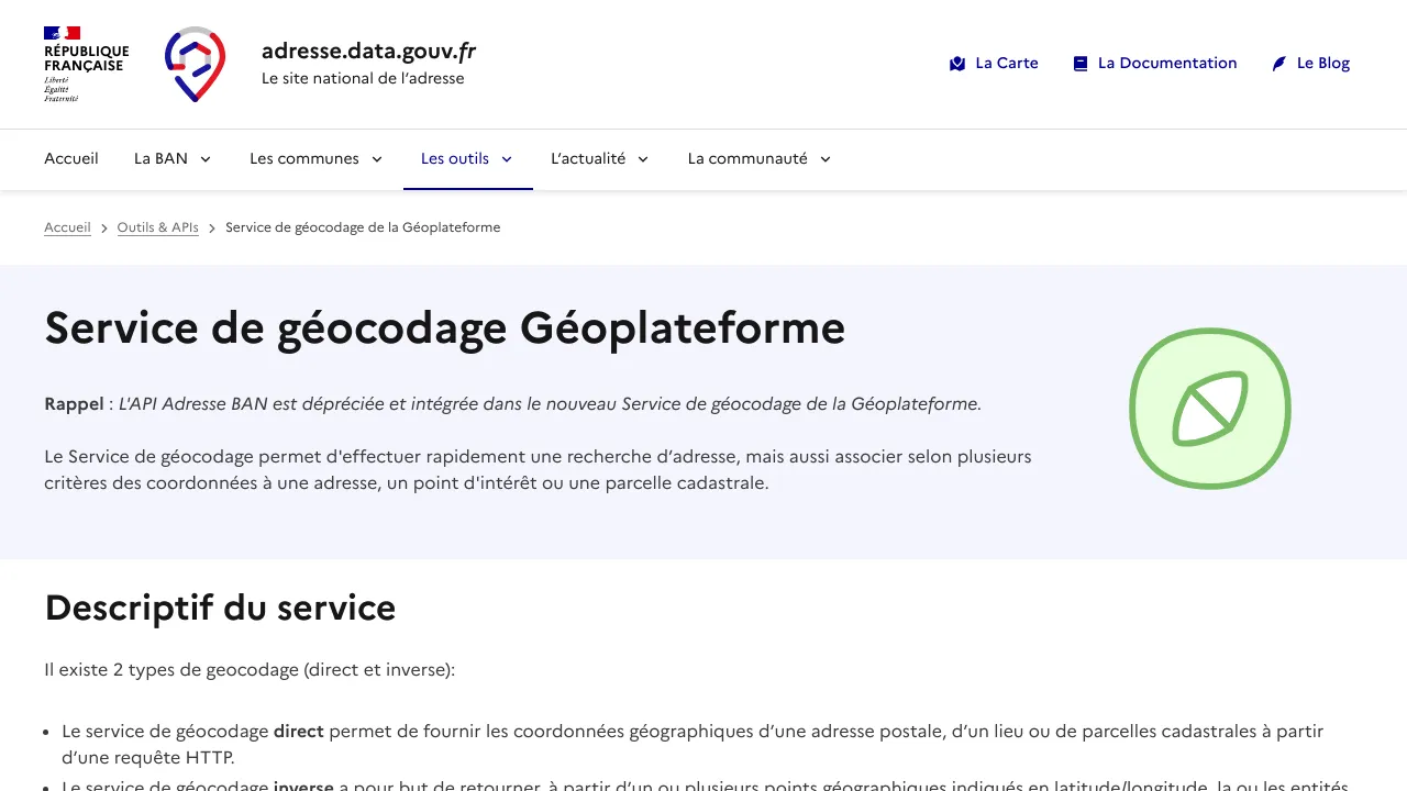 Screenshot of API Adresse website