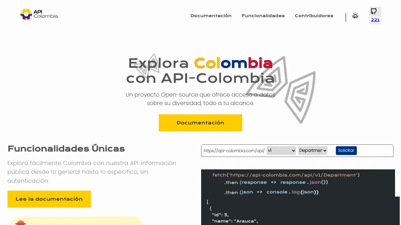 Screenshot of Api Colombia website