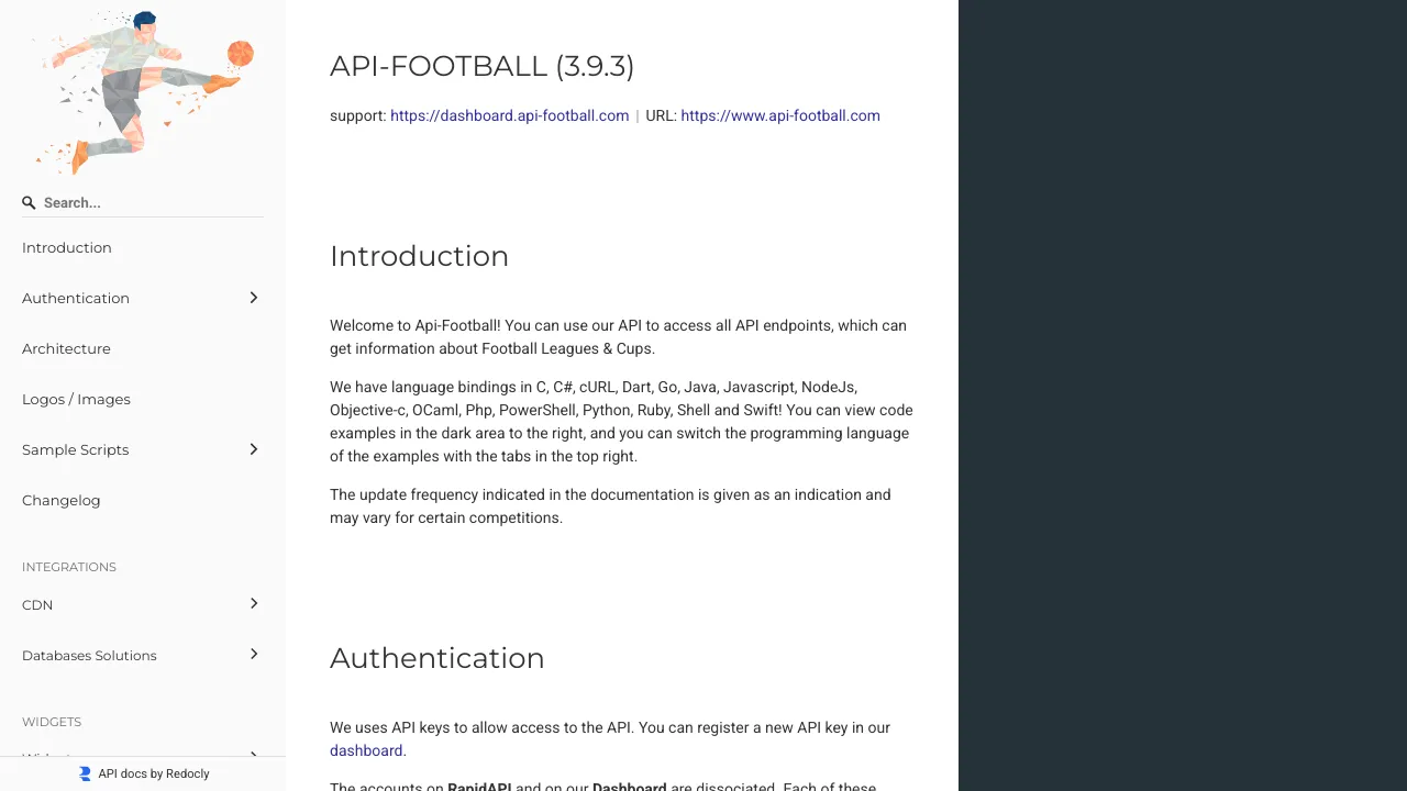 Screenshot of API-FOOTBALL website