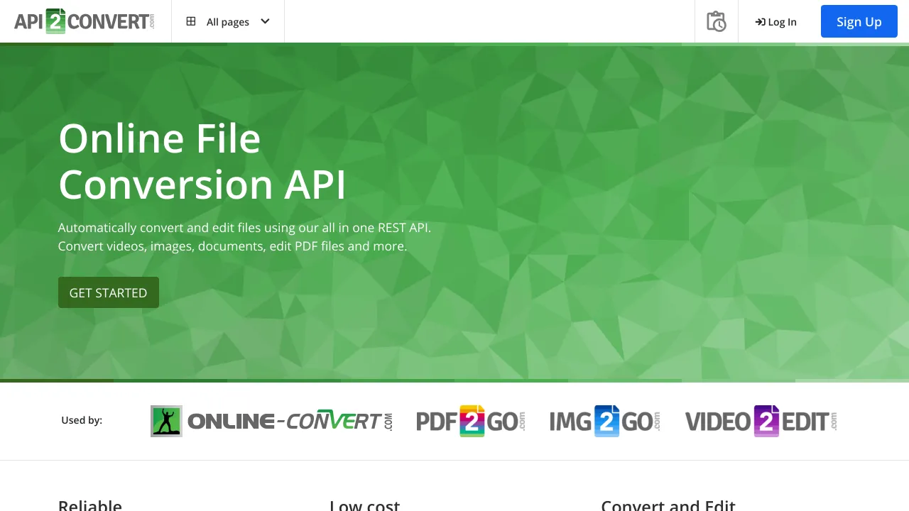 Screenshot of Api2Convert website