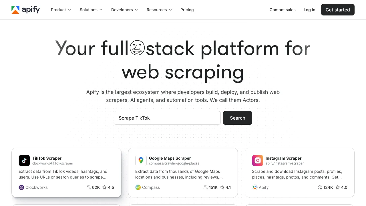 Screenshot of Apify website