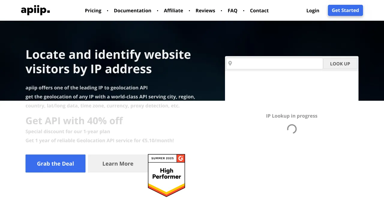 Screenshot of Apiip website