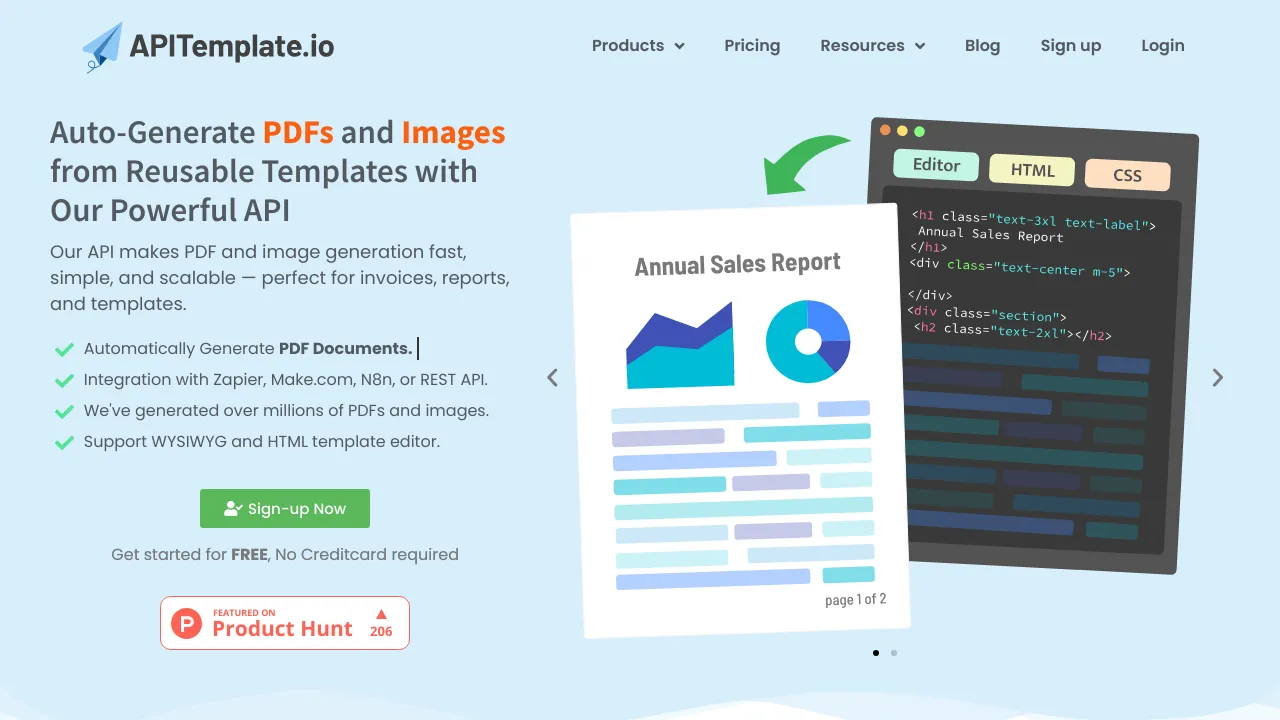 Screenshot of APITemplate.io website
