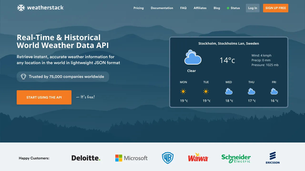 Screenshot of APIXU website