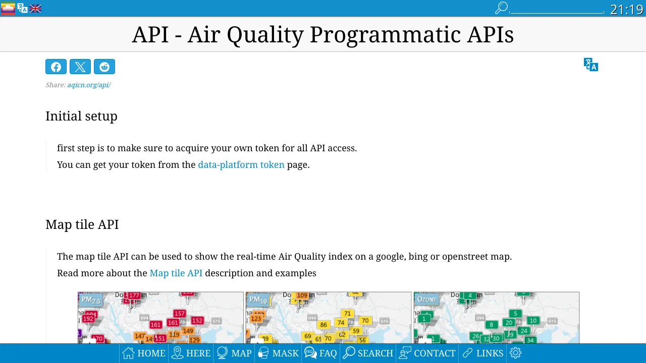 Screenshot of AQICN website