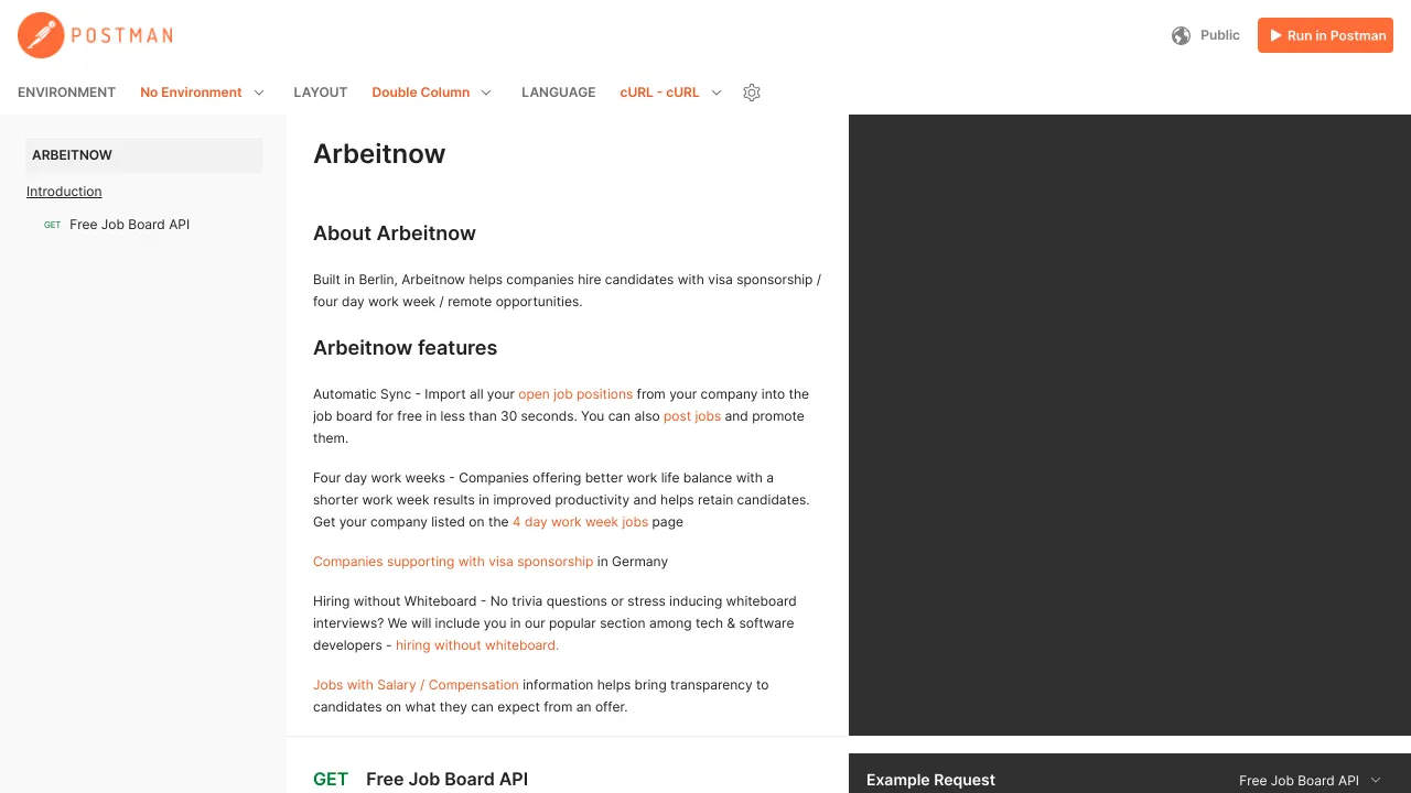 Screenshot of Arbeitnow website