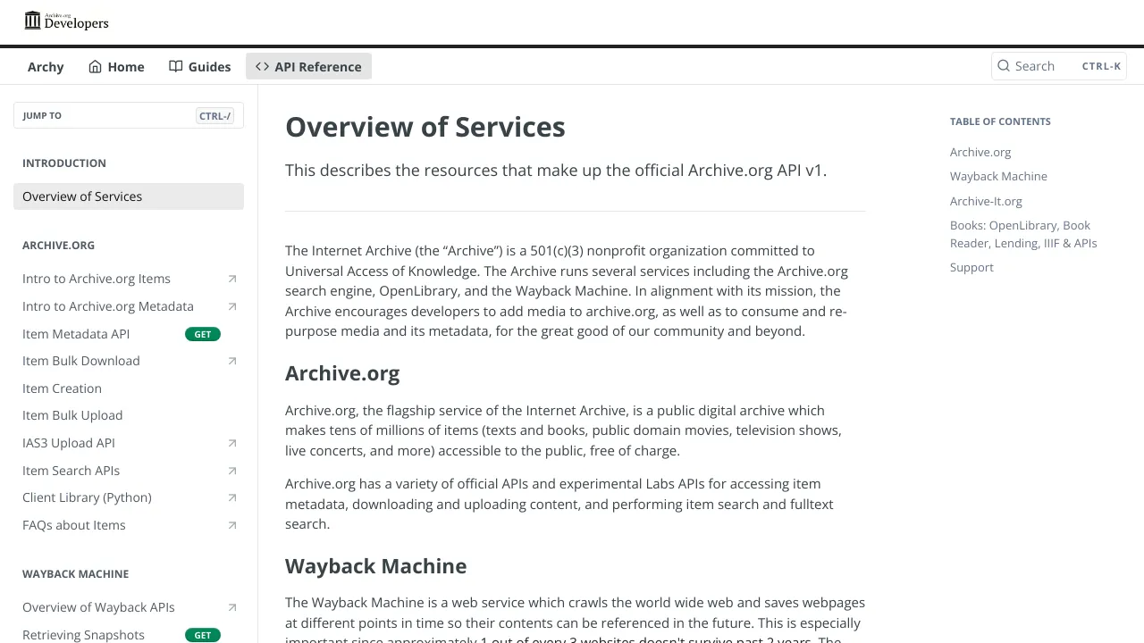 Screenshot of Archive.org website