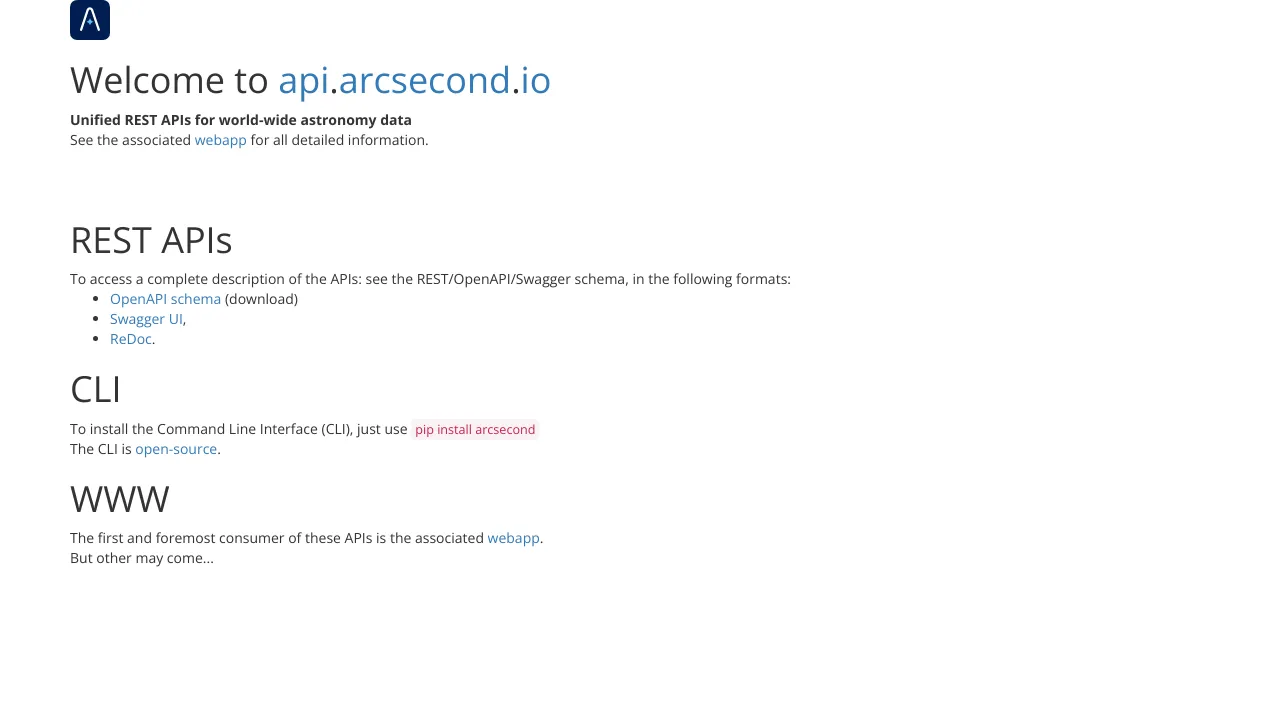 Screenshot of arcsecond.io website