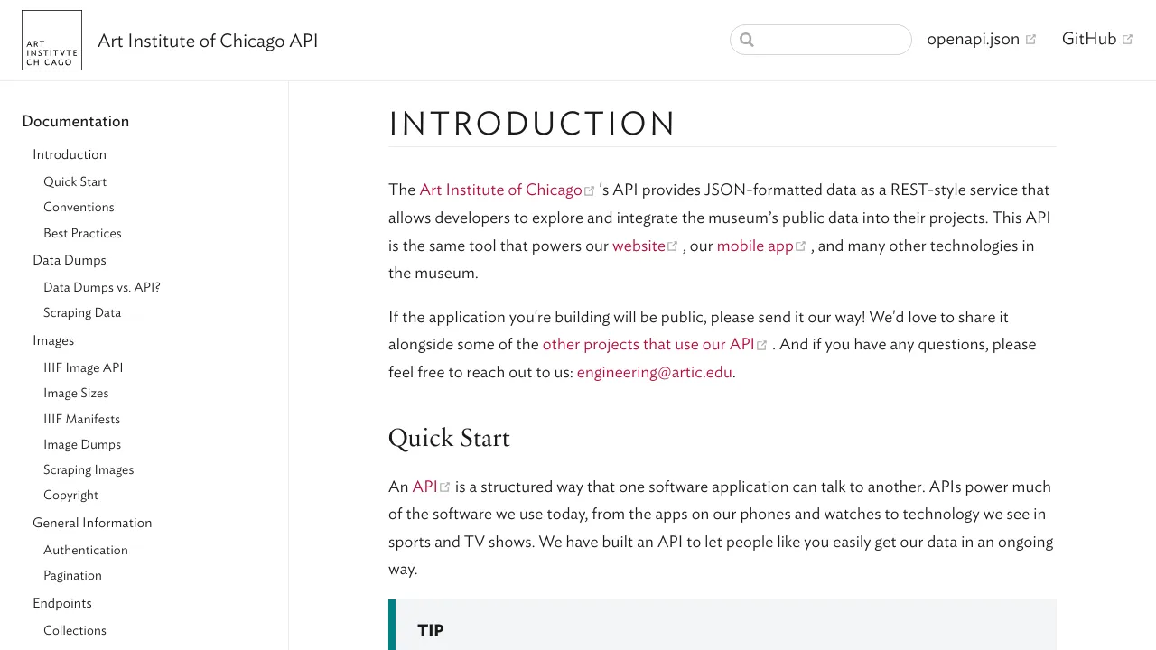 Screenshot of Art Institute of Chicago website