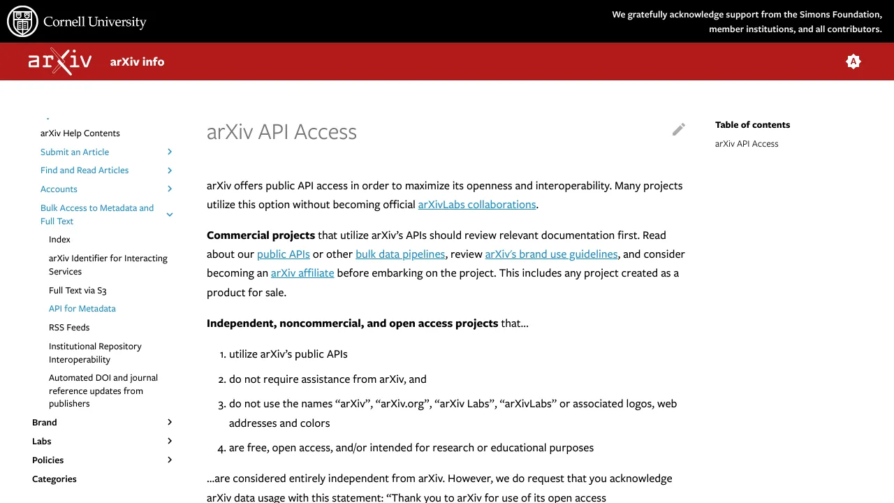 Screenshot of arXiv website