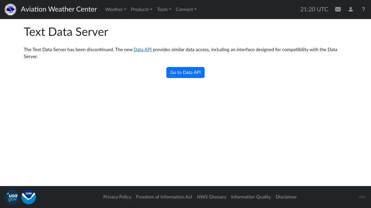 Screenshot of AviationWeather website