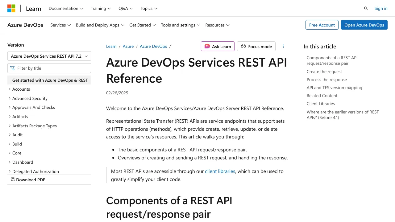 Screenshot of Azure DevOps website