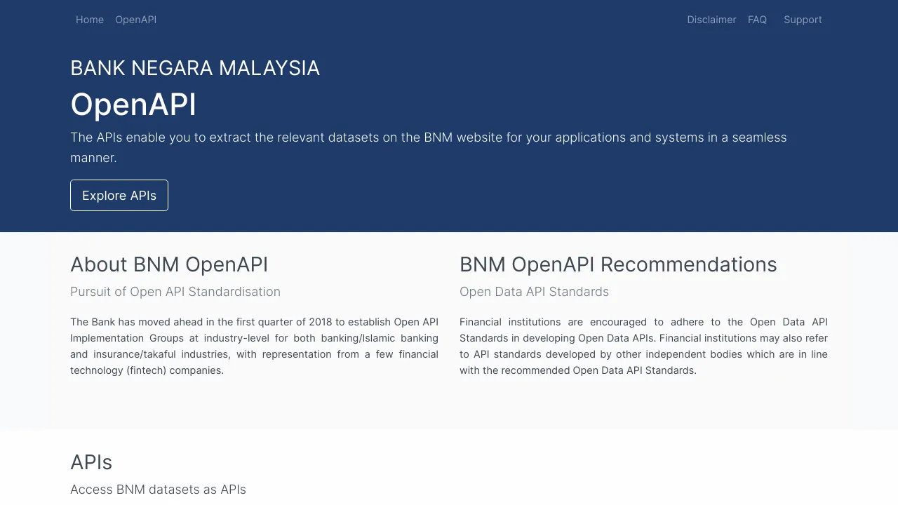Screenshot of Bank Negara Malaysia Open Data website