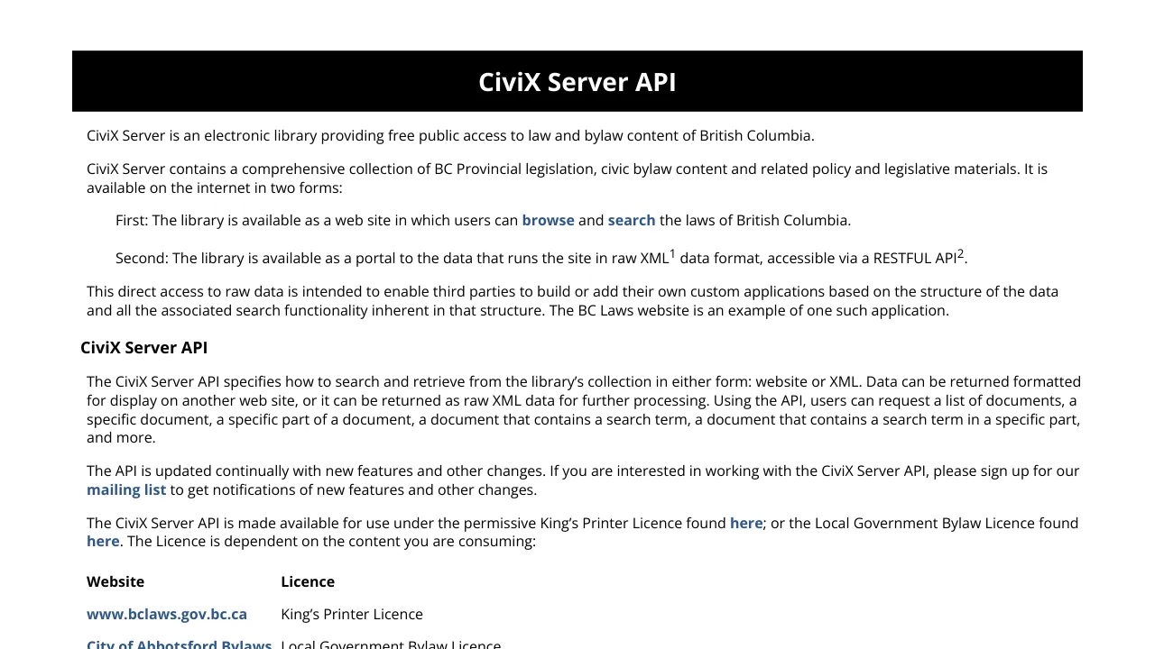 Screenshot of BCLaws website