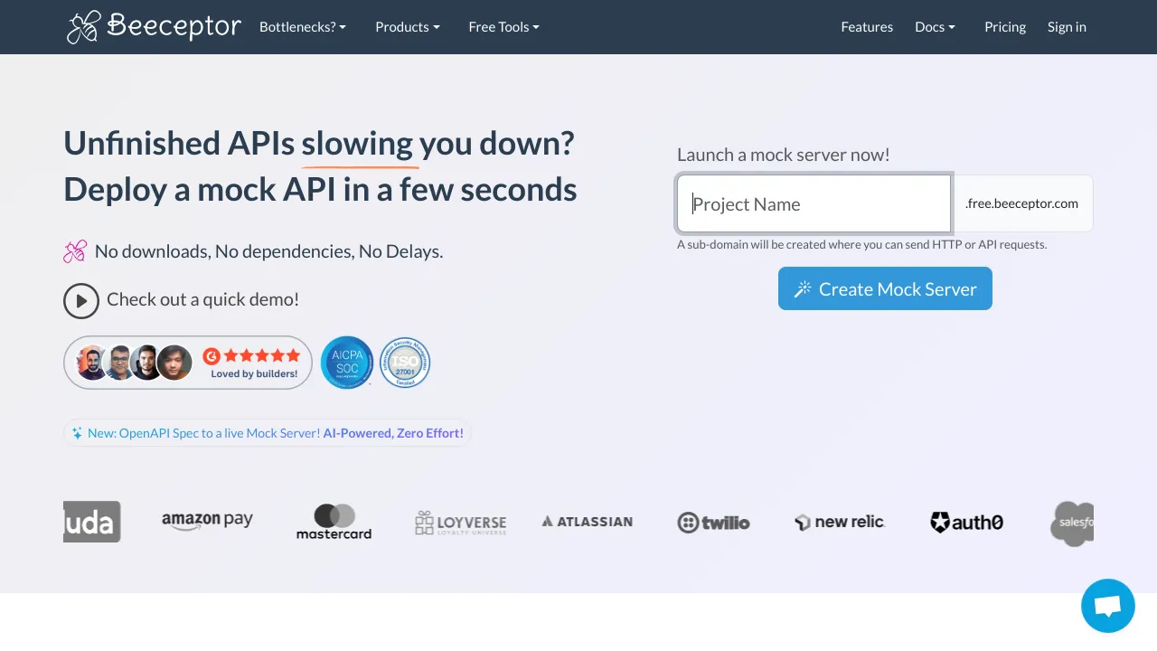 Screenshot of Beeceptor website