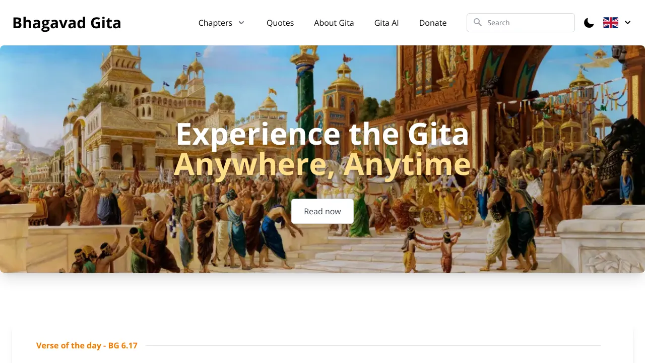 Screenshot of Bhagavad Gita API website