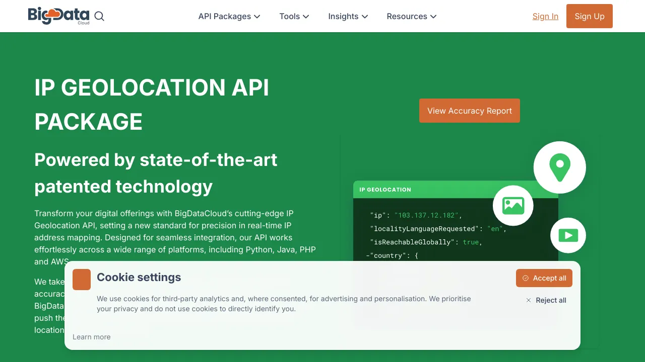 Screenshot of BigDataCloud IP Geolocation website