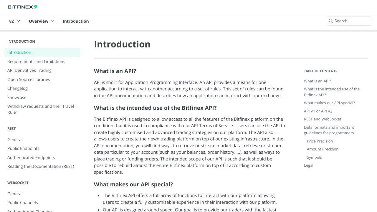 Screenshot of Bitfinex website