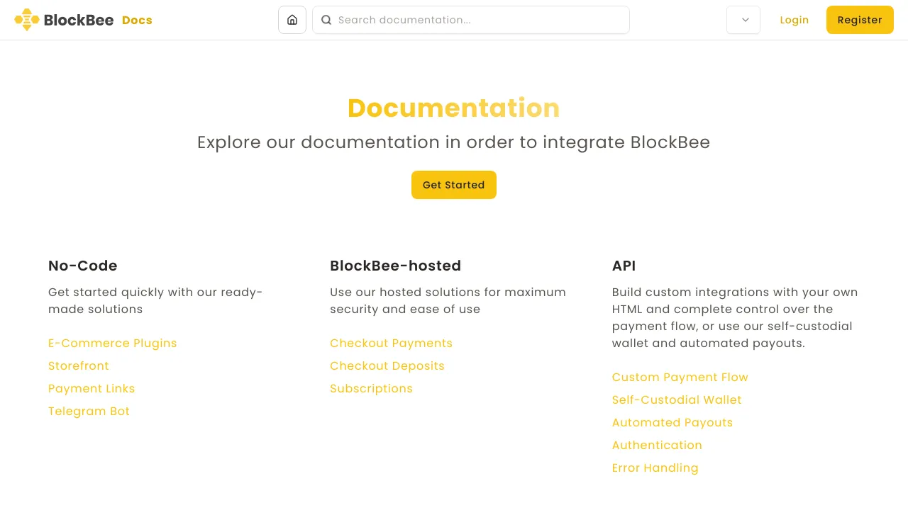 Screenshot of BlockBee website