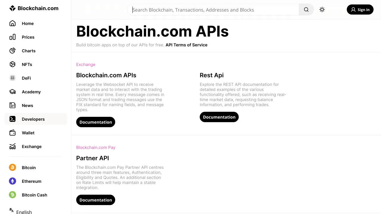 Screenshot of Blockchain website