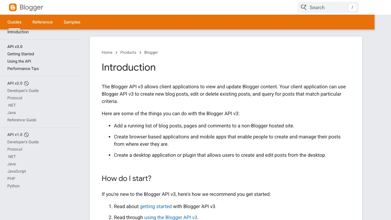 Screenshot of Blogger website