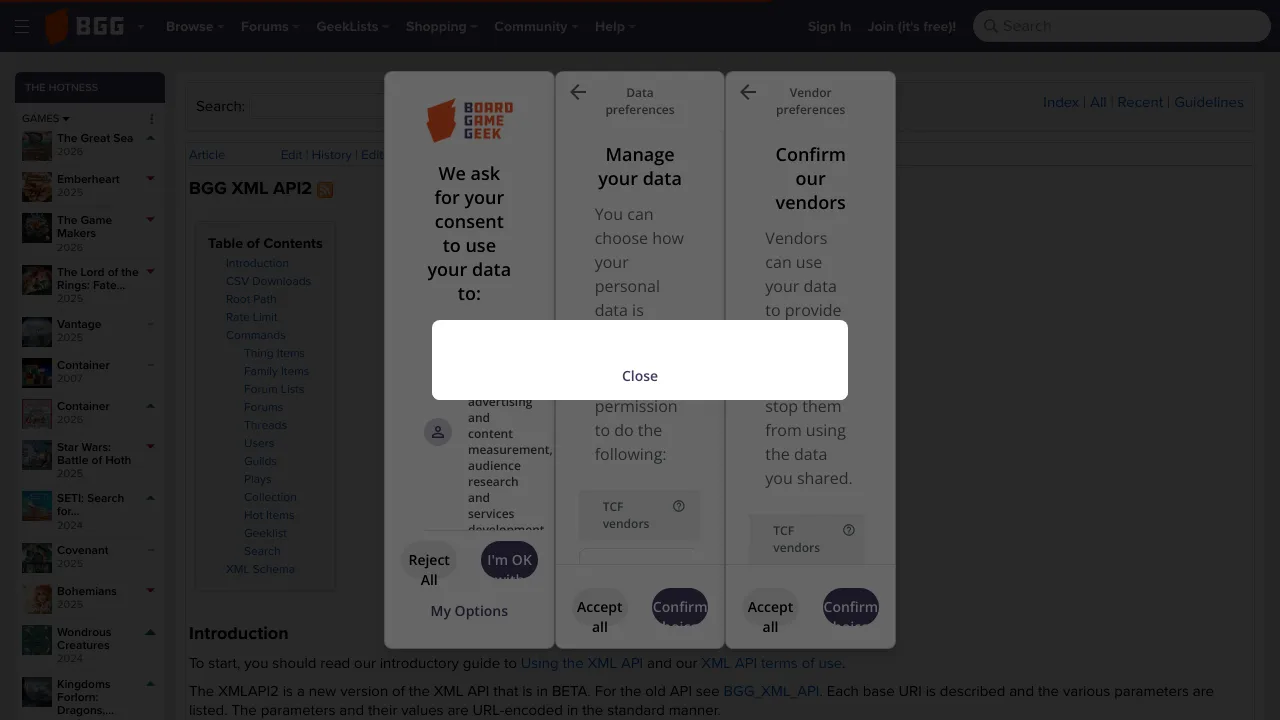 Screenshot of Board Game Geek website