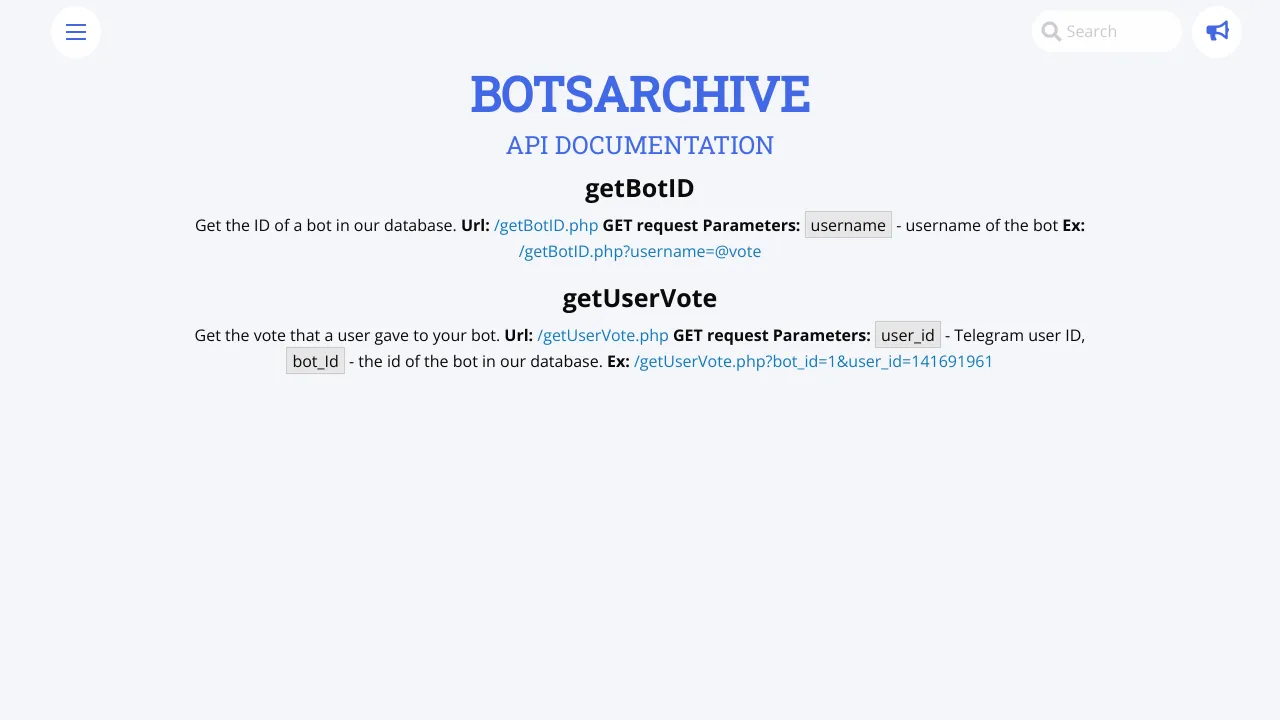 Screenshot of BotsArchive website