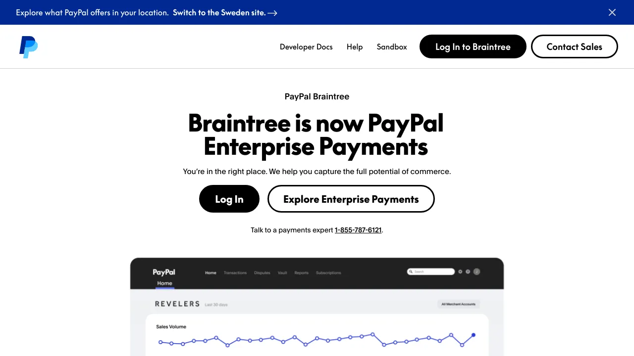 Screenshot of Braintree website