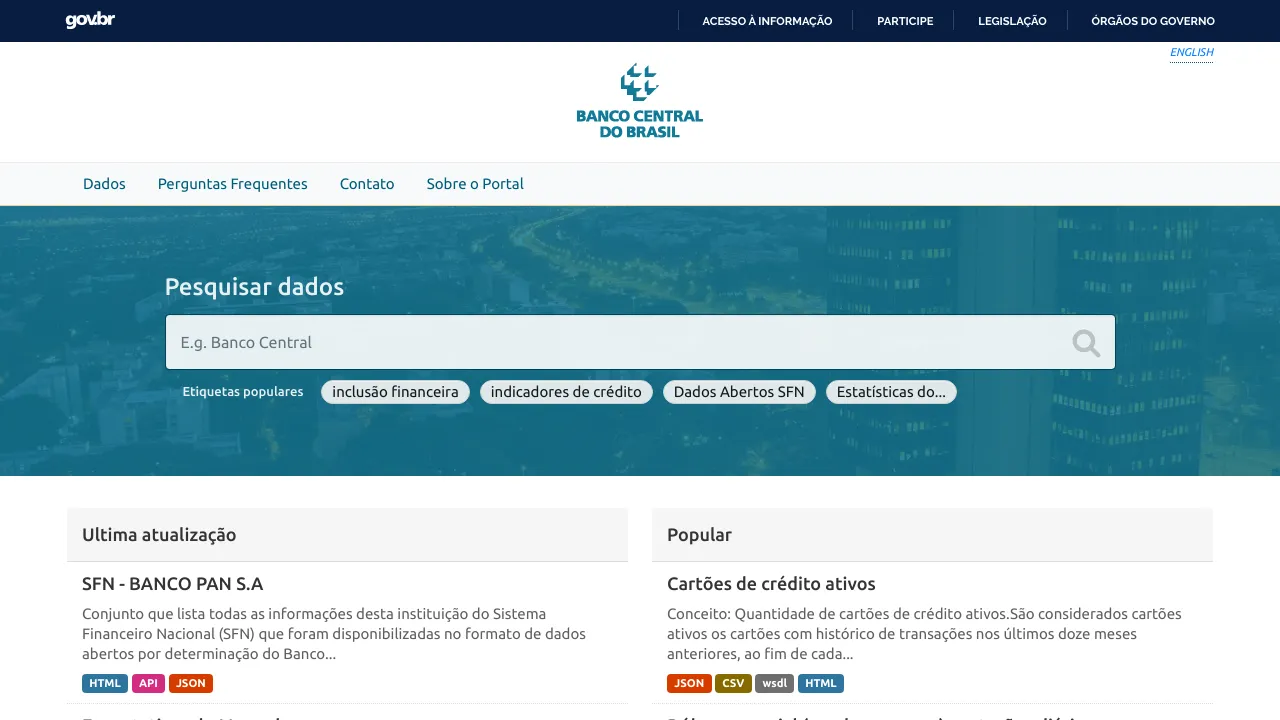 Screenshot of Brazil Central Bank Open Data website