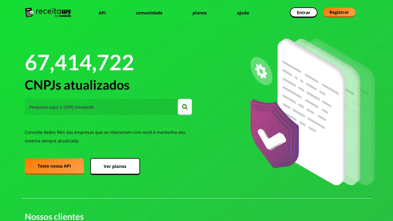 Screenshot of Brazil Receita WS website