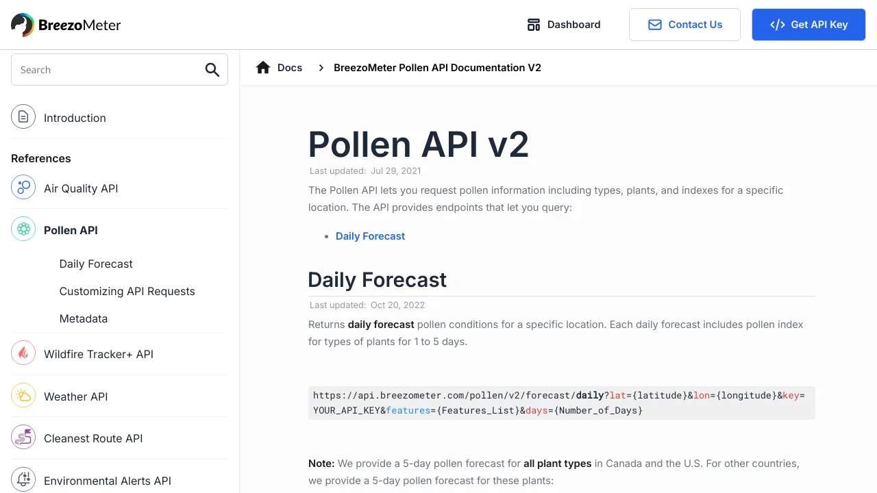 Screenshot of BreezoMeter Pollen website
