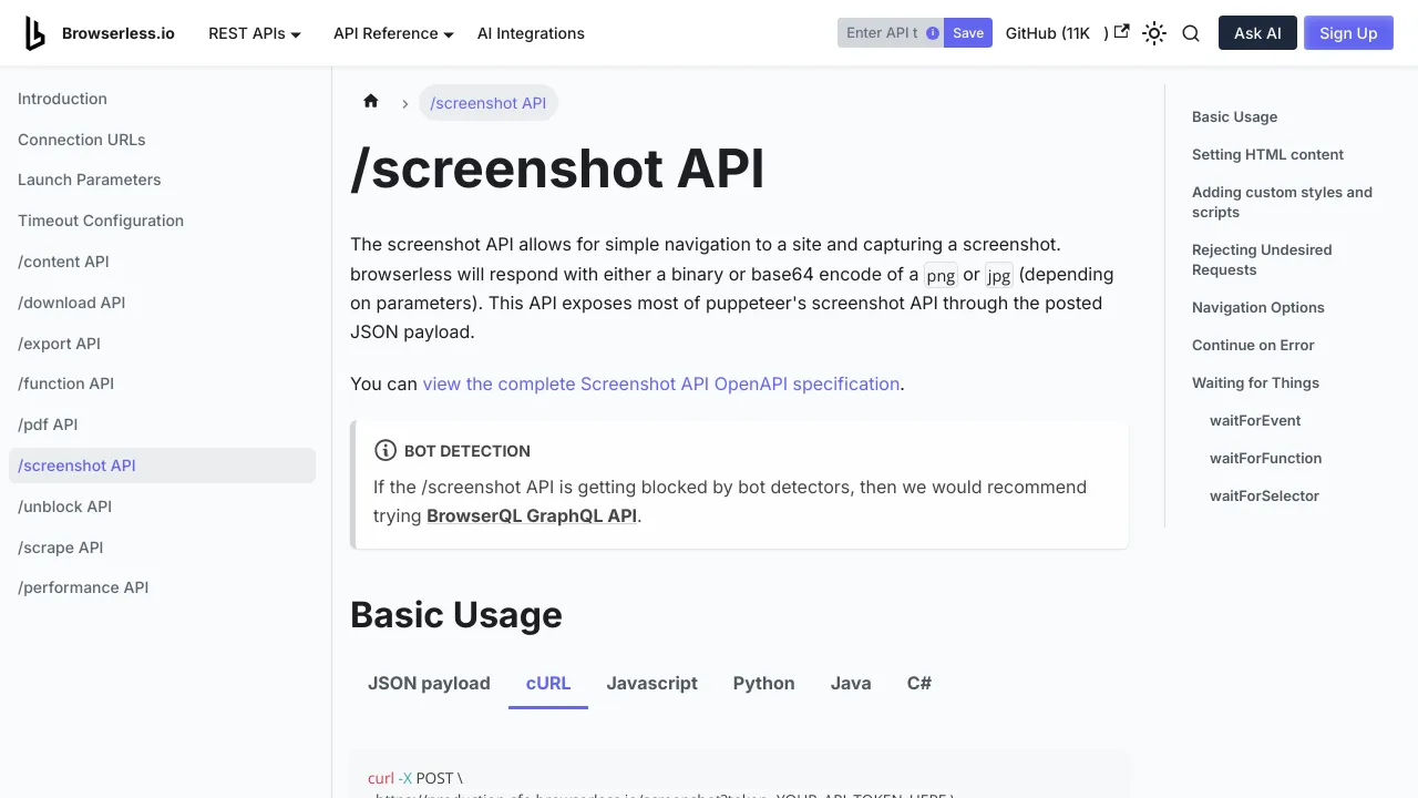 Screenshot of Browserless website