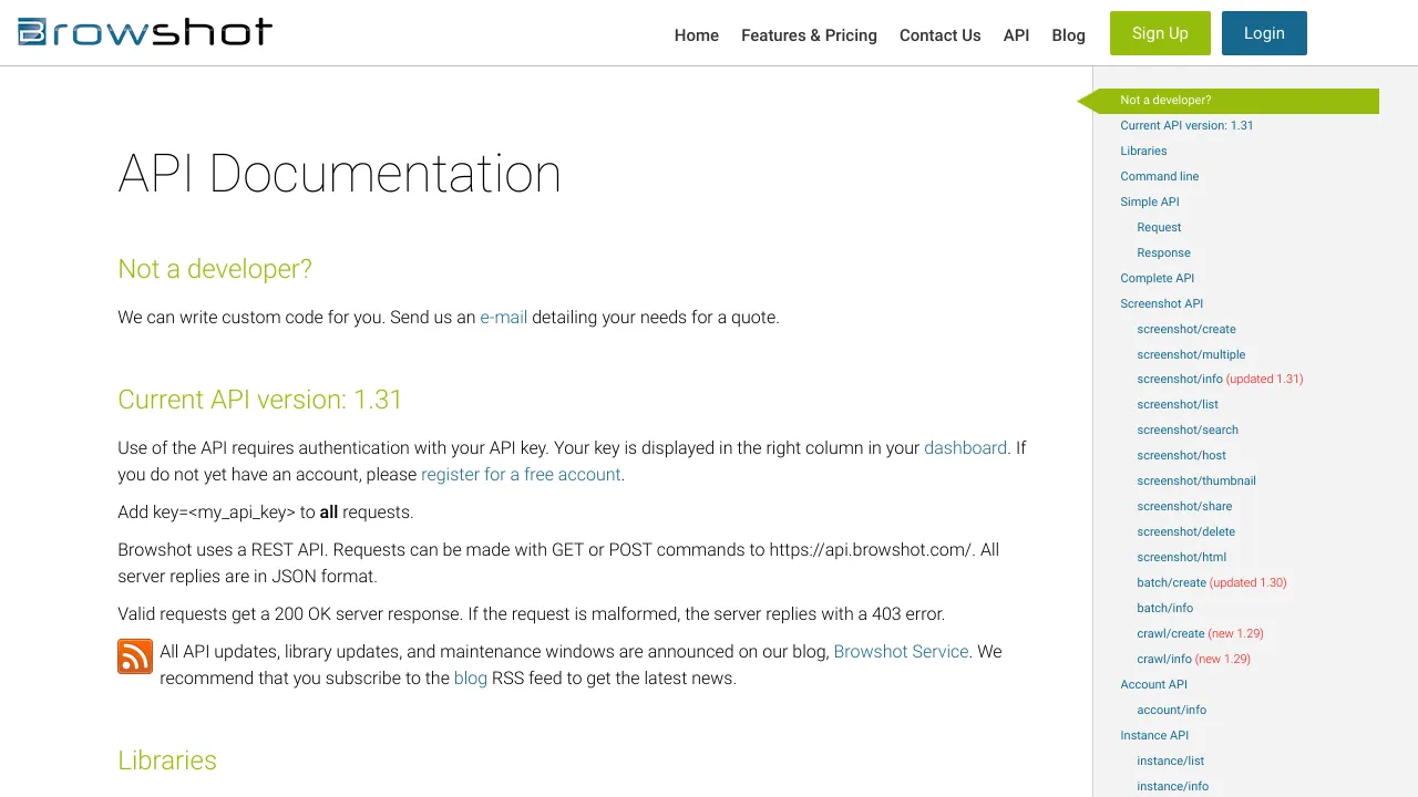 Screenshot of Browshot website