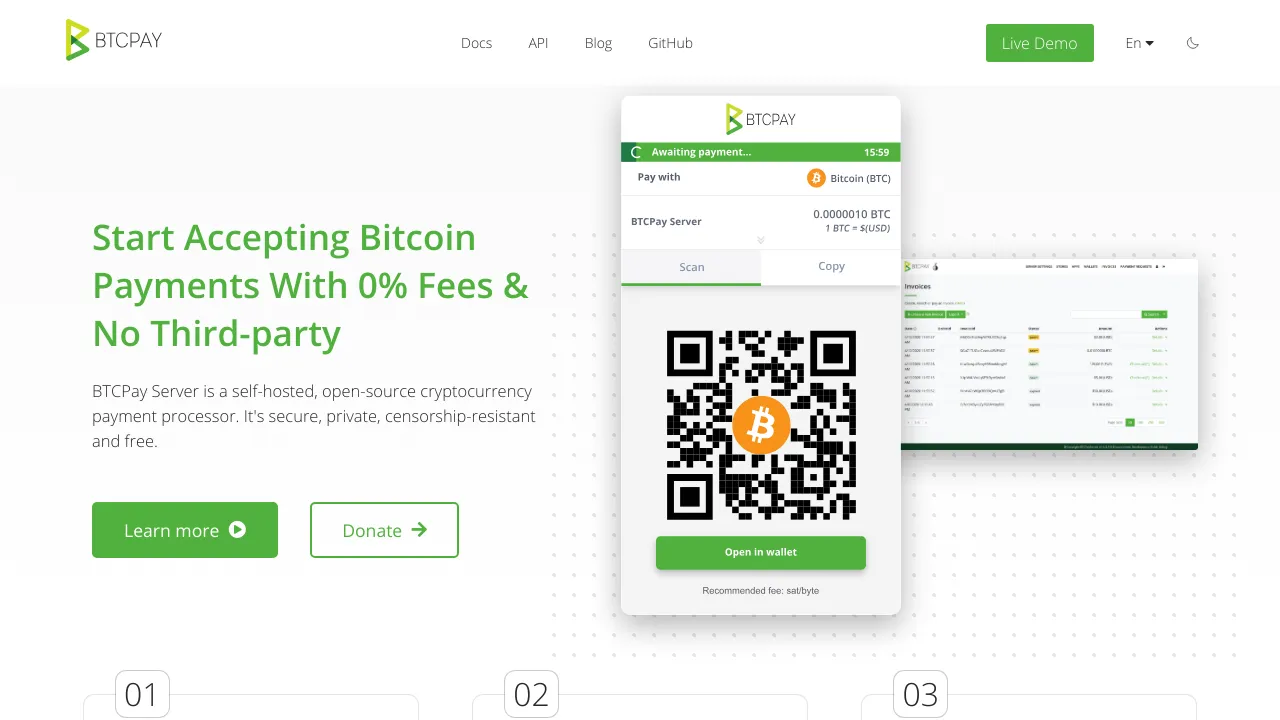 Screenshot of BTCPay Server website