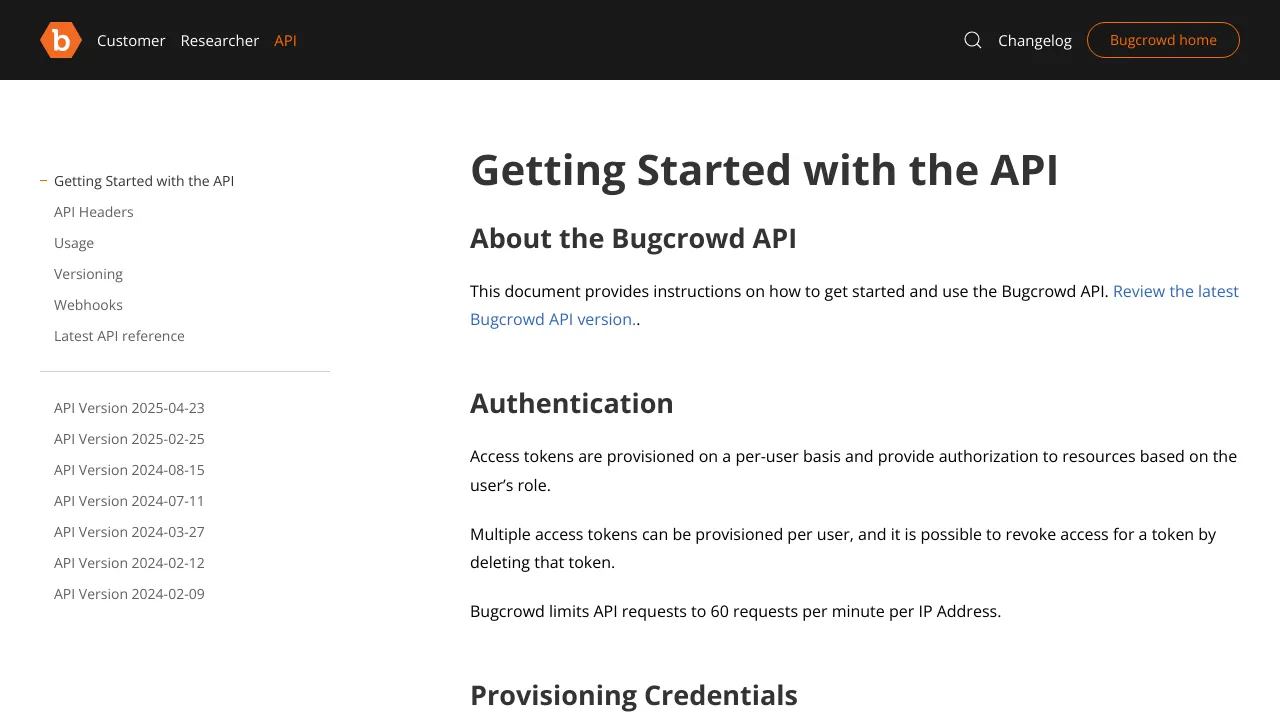 Screenshot of Bugcrowd website
